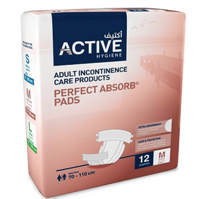 Active Hygiene  Adult Incontinence Care Products  Perfect Absorb Pads  12 pieces Medium  Waist Size 70 - 110 cm